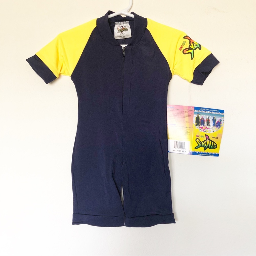 Boy Navy Yellow Rashguard One Piece Swim size 1